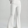 White Y2k Solid Ruched Flare Leg Pants Flare Leggings
