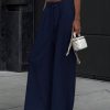 Women Casual Solid Color Slant Pocket Loose Wide Leg Pants, Autumn