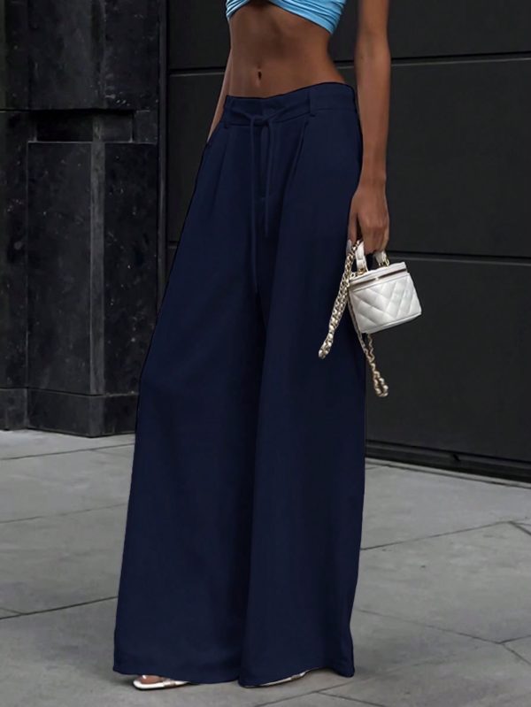 Women Casual Solid Color Slant Pocket Loose Wide Leg Pants, Autumn