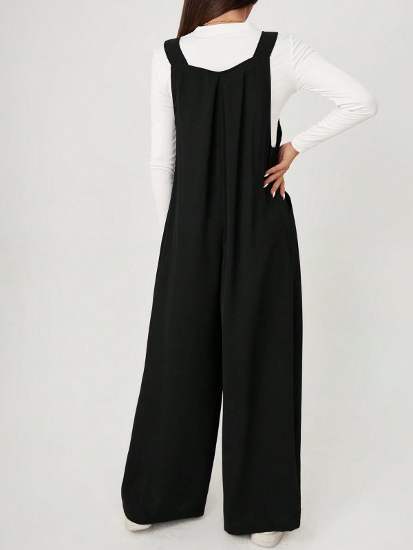 Solid Wide Leg Overall Jumpsuit Without Tee