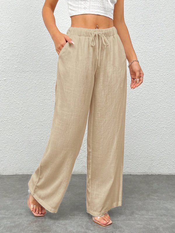 Women's White Woven Wide Leg Pants
