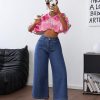 Women's Casual Zipper Front Wide Leg Jeans