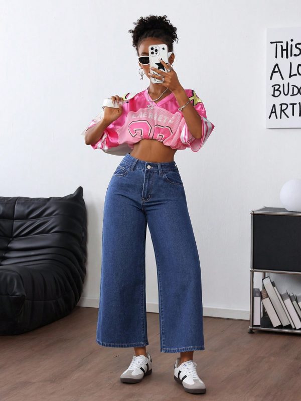 Women's Casual Zipper Front Wide Leg Jeans