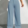 Women's Solid Color Button Zipper Straight Leg Casual Pants