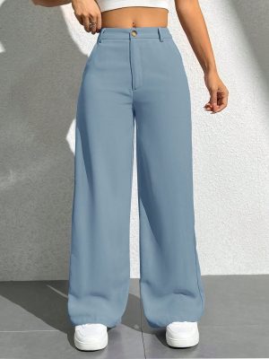 Women's Solid Color Button Zipper Straight Leg Casual Pants