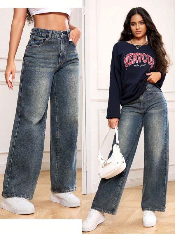Casual Washed Straight Leg Jeans