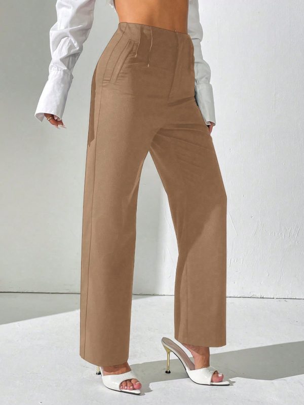 Women Solid Color Woven Casual Straight-Leg Pants