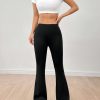 Solid Elastic Waist Flare Leg Leggings