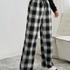 Women's Drawstring Waist Plaid Long Pants