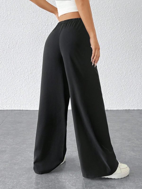 Drawstring Waist Long Pants With Pockets, Loose Pant