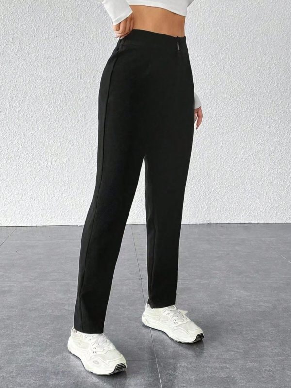 Solid Plicated Detail Black Pants