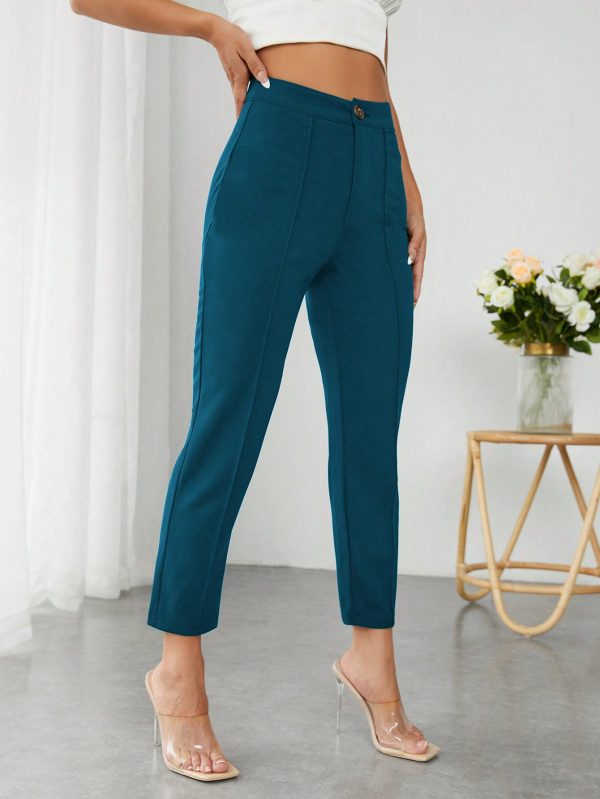 High Waist Press Crease Tapered Black Summer Pants