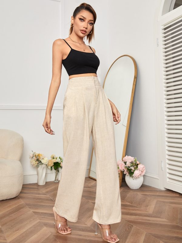 High Waisted Solid Tailored Pants