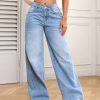 Women Casual Pockets Wide-Leg Loose Fit Denim Jeans