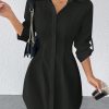 Casual Minimalist Solid Color Button Front Shirt Dress, For Autumn