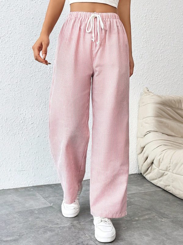 Women's Tie Waist Pinstripe Straight Leg Pants