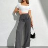 Solid Color Tie Waist Wide Leg Pants