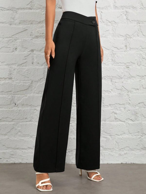 Spring/Summer Overlapping Waist Seam Black Trousers Wide Leg Pants