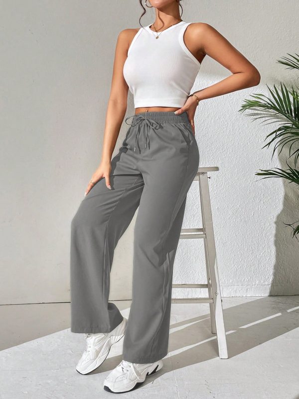 Drawstring Waist Wide Leg Pants