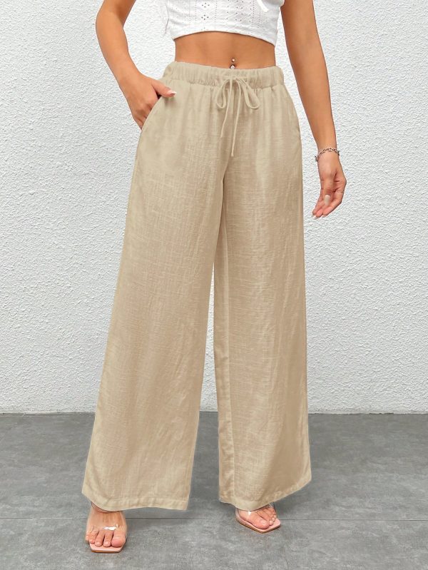 Women's White Woven Wide Leg Pants