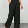 Women's Black Woven Wide-Legged Pants With Waist Tie, Casual