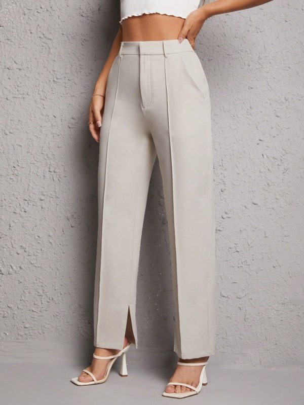 Solid Split Hem Suit Pants