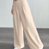 Women's Pleated High Waist Belted Wide Leg Casual & Commuting Pants In Beige
