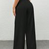 Women's Black Woven Wide-Legged Pants With Waist Tie, Casual