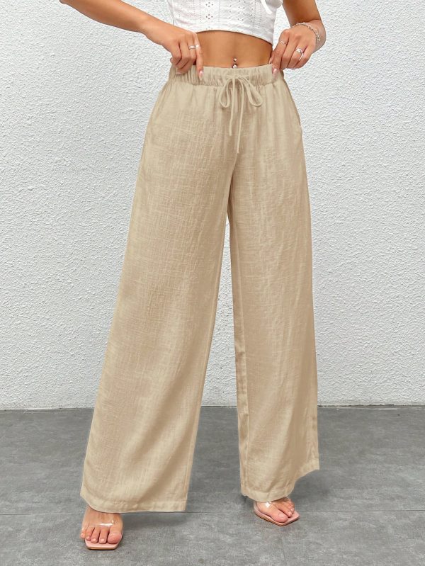Women's White Woven Wide Leg Pants