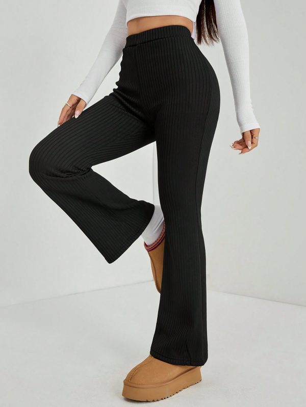 Women's Solid Color Flared Black Velvet Trousers