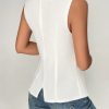 Solid Round Neck Button Front Vest Blazer