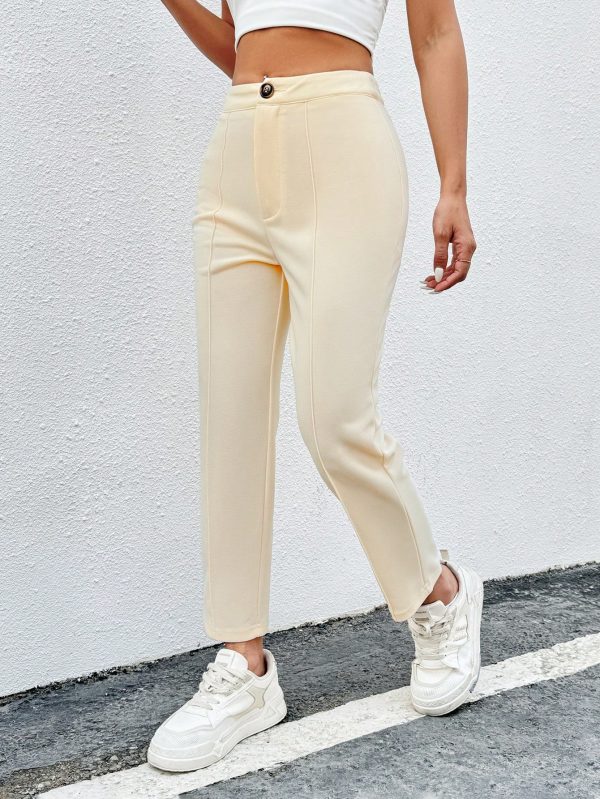 Women's Solid Color Edging Decorated Long Pants