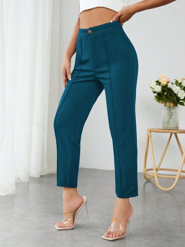 High Waist Press Crease Tapered Black Summer Pants