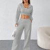Women's FashionableZip Front Hooded Sweatshirt And Pants Two Piece Set