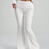 White Y2k Solid Ruched Flare Leg Pants Flare Leggings