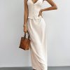 Halter-Neck Buttoned Top And Elegant Loose Skirt Two-Piece Set