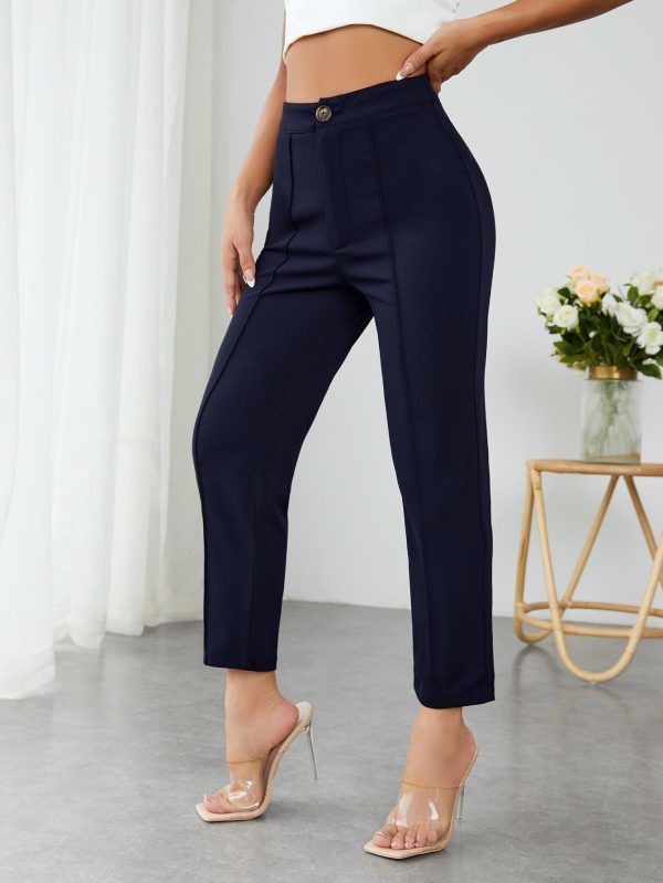 High Waist Press Crease Cropped Tapered Pants