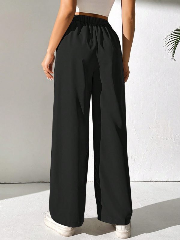 High Waist Pleated Details Elastic Waist Slant Pockets Versatile Wide Leg Pants.