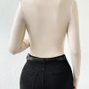 Apricot Color Turtleneck Ruched Long Sleeve Bodysuit For Women