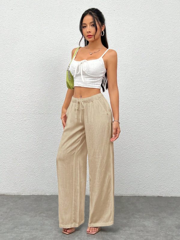 Women's White Woven Wide Leg Pants