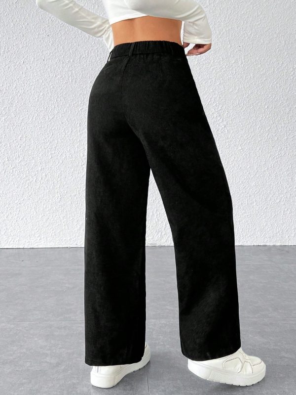 Black Corduroy Women's Wide Leg Trousers