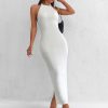 Backless Twist Back Split Hem Halter Evening Dress