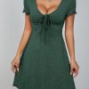 Lettuce Trim Drawstring Knot Front Summer Women Outfit Black Dress