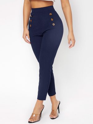 High Waist Double Button Skinny Cropped Pants