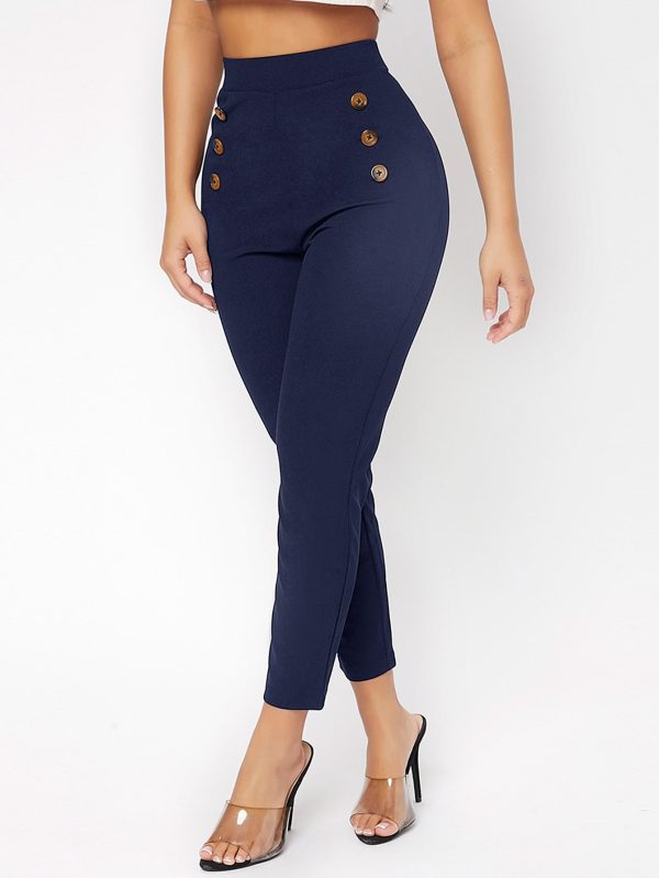 High Waist Double Button Skinny Cropped Pants