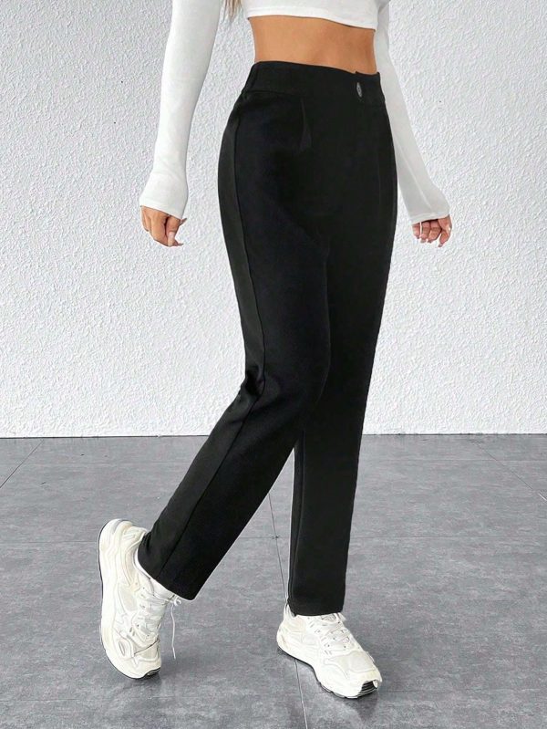 Solid Plicated Detail Black Pants