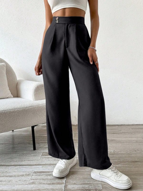 Women's Solid Color High Waist Pleated Wide Leg Loose Pants With Refined Elegant Style