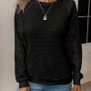 Women's Elegant Lace Sleeve Textured Casual Sweatshirt, Autumn