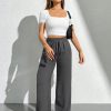 Solid Color Tie Waist Wide Leg Pants