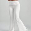 White Y2k Solid Ruched Flare Leg Pants Flare Leggings